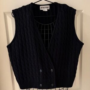 Joan Leslie Vintage Black CableKnit Sweater Vest XL 90s Academia Grandpacore EUC